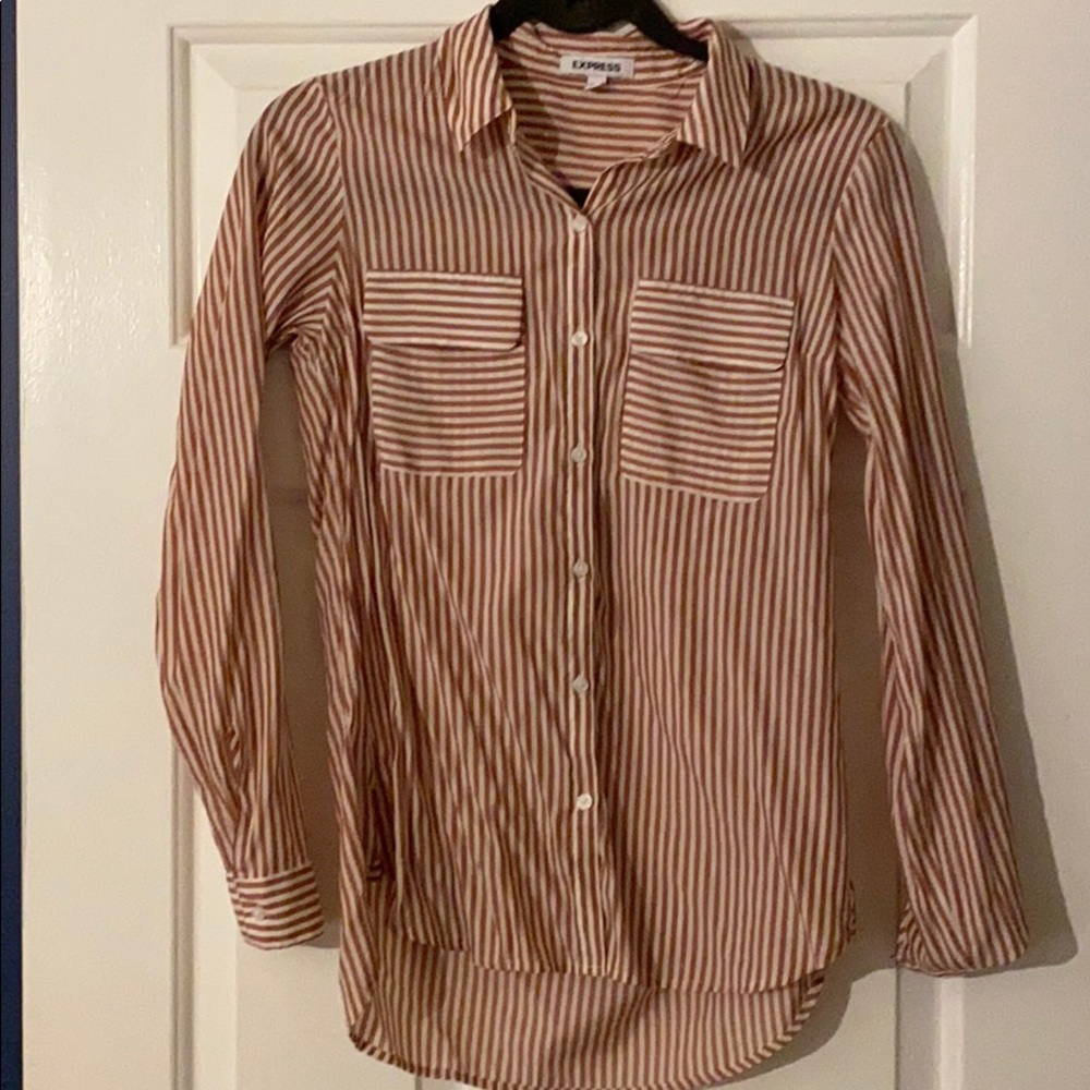 Red and white button down